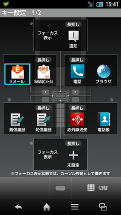 アプリやブックマークなどのショートカットを各キーに設定できる