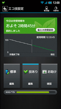 「エコ技」機能も強化されており、省エネ効果をグラフで確認することができるようになった