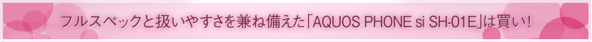 ■ フルスペックと扱いやすさを兼ね備えた「AQUOS PHONE si SH-01E」は買い！