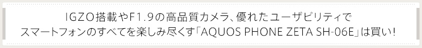 IGZO搭載やF1.9の高品質カメラ、優れたユーザビリティで スマートフォンのすべてを楽しみ尽くす「AQUOS PHONE ZETA SH-06E」は買い！