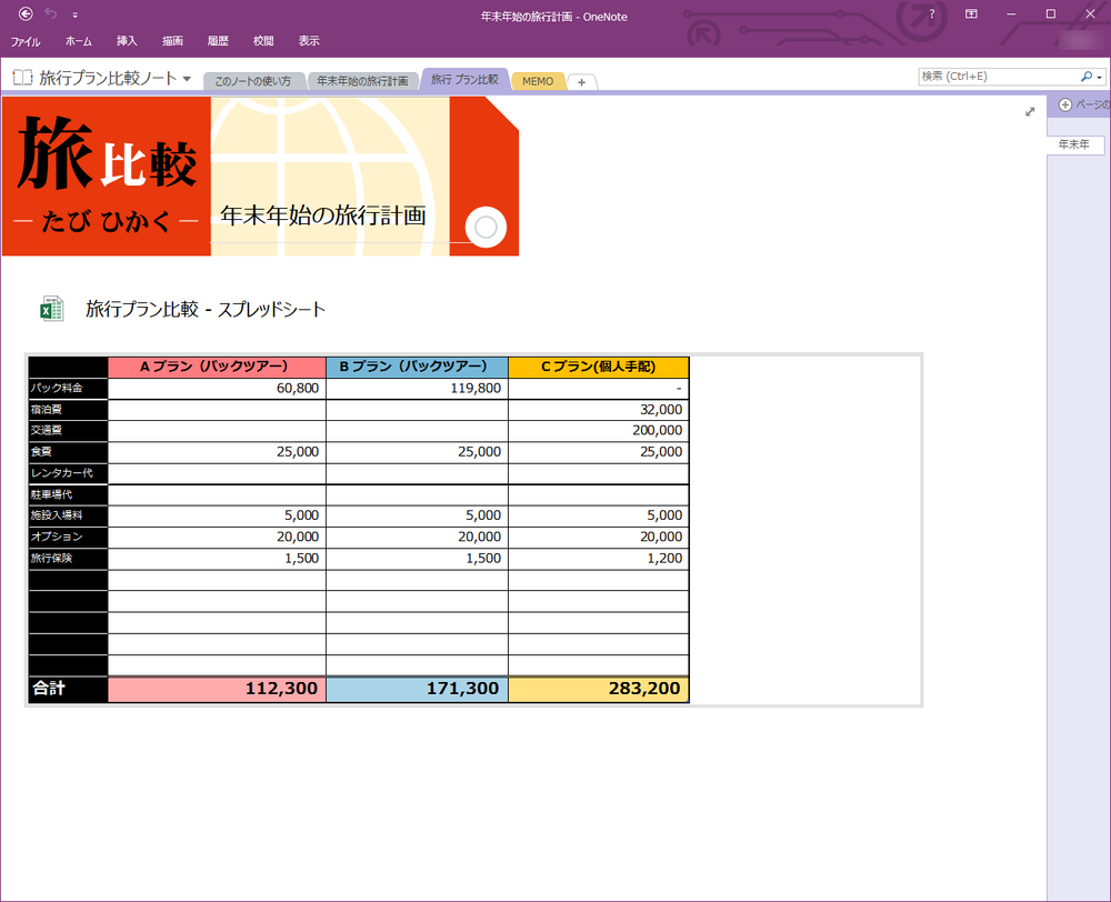 旅費の総額は Excel で計算。数値を入力するだけで合計金額がわかります