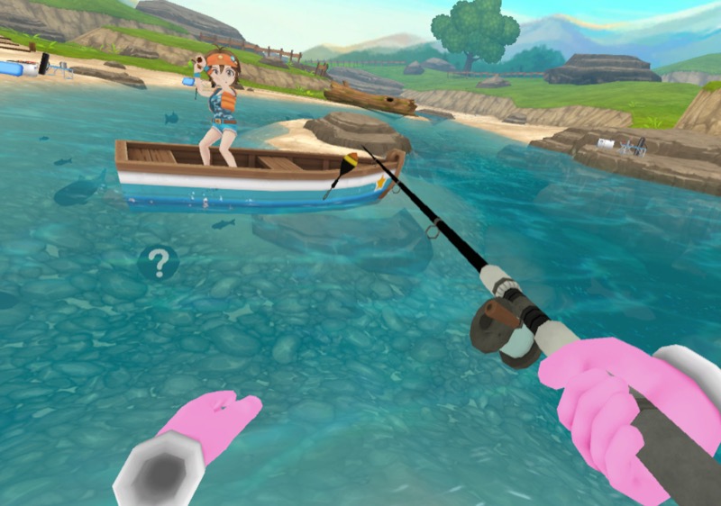 釣竿型コントローラーを操ってウキを狙った場所に入れる