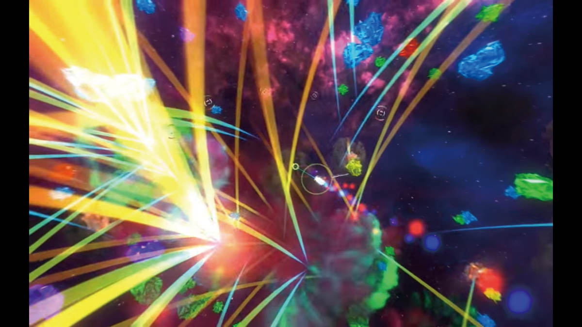 Leap Motionによって、マルチカーソルでロックオンレーザーを発射できる。