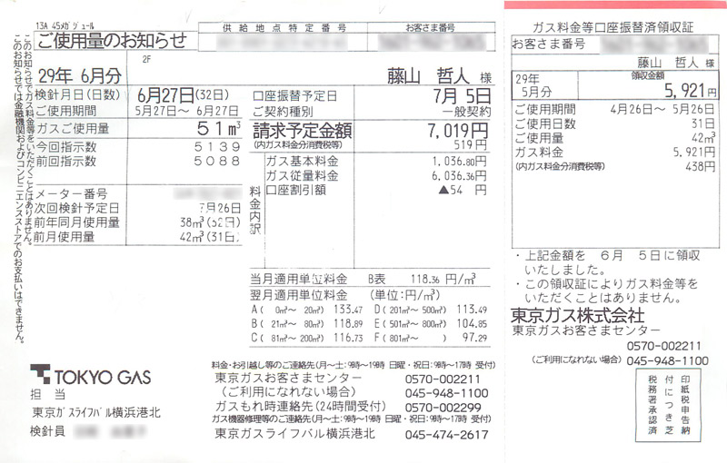 家の電気代とガス代はこんな感じ。ガスが一般家庭より少し高い感じ
