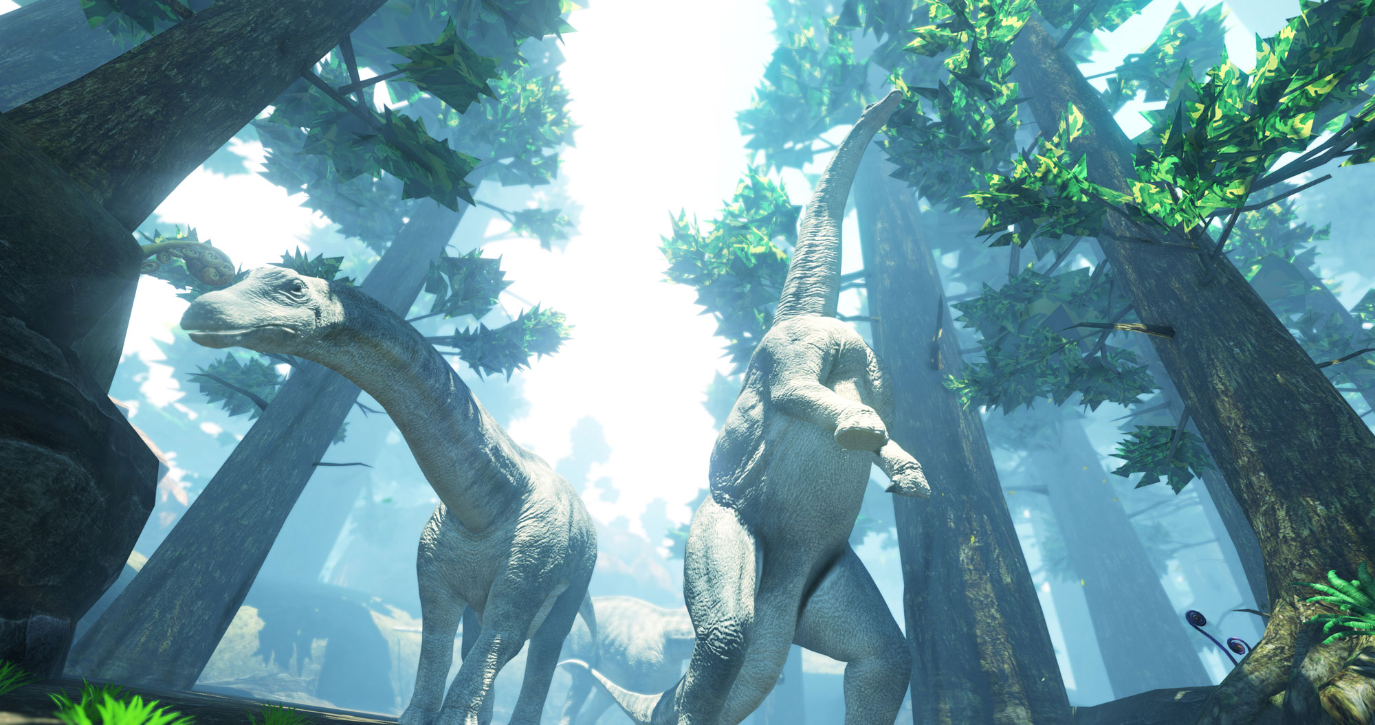 巨大な恐竜が迫力の映像で描かれる。重低音が効いたサウンドシステムで、足音や鳴き声もズンズン響く