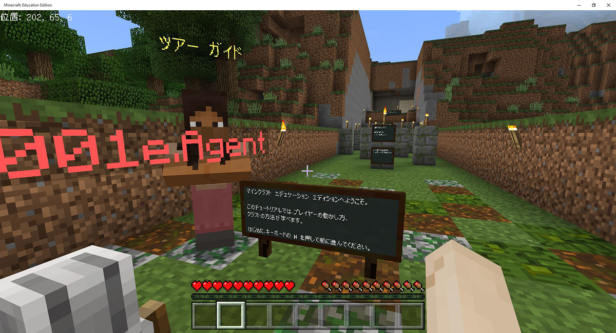 案内係（NPC）は名前を付けたり、課題の内容など、子どもに向けた長いメッセージを書くことができる。