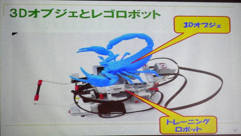トレーニングロボットの上に3Dオブジェを載せたところ