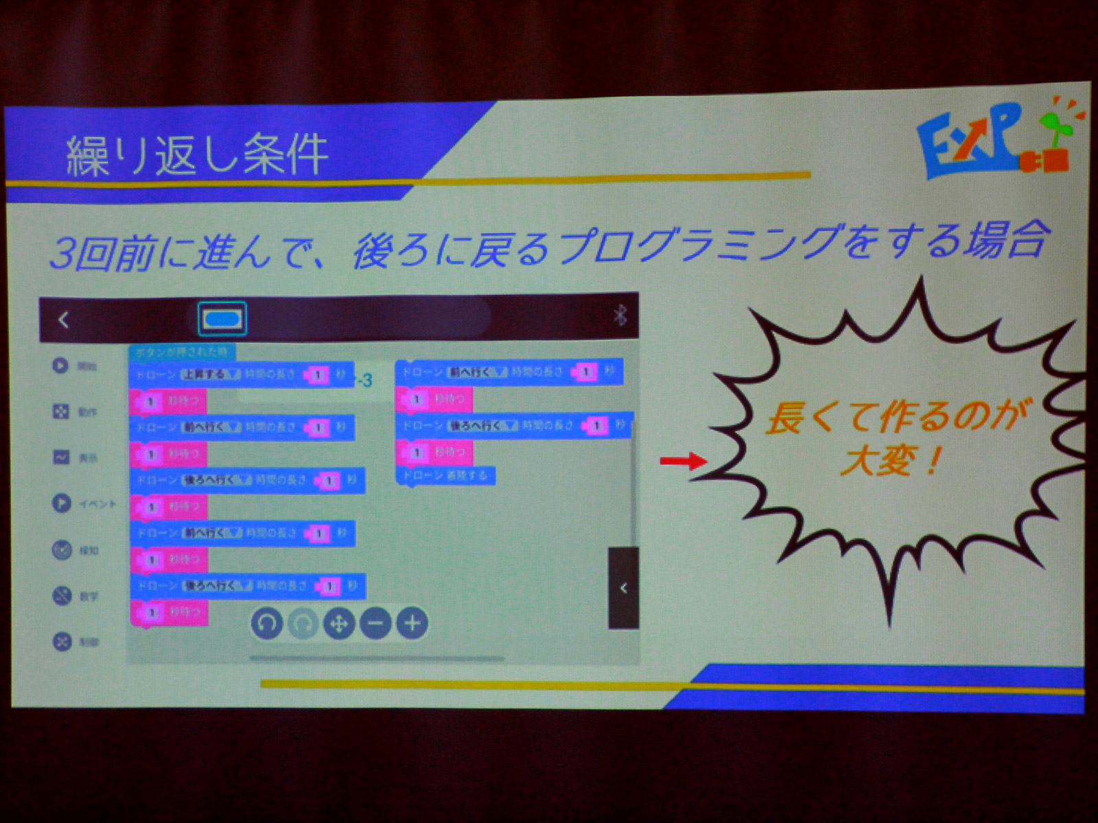 繰り返す動作は長くて作るのが大変だが……