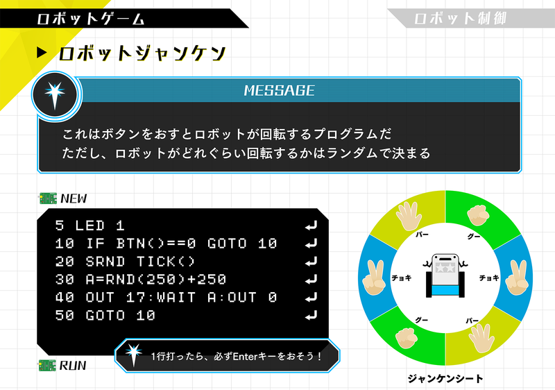 ロボットじゃんけんのプログラムテキストとじゃんけんシート