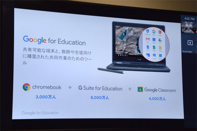 『Google for Education』の代表的な3つのソリューション。『G Suite for Education』のユーザーは世界で8,000万人にもおよぶという