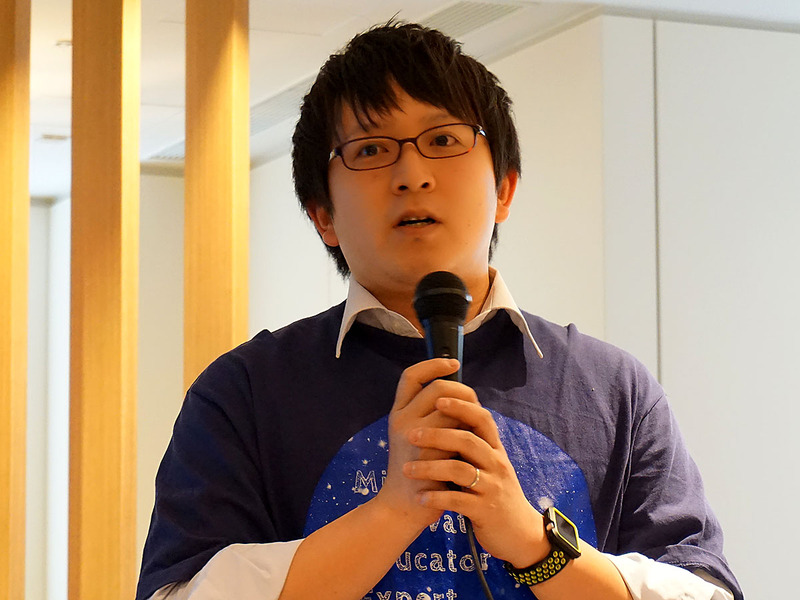 埼玉県立蓮田特別支援学校の苅田龍之介教諭。SpheroMiniを活用したプログラミング学習を発表。迷路のスタートからゴールまでの動きを細分化して考えることをめざした