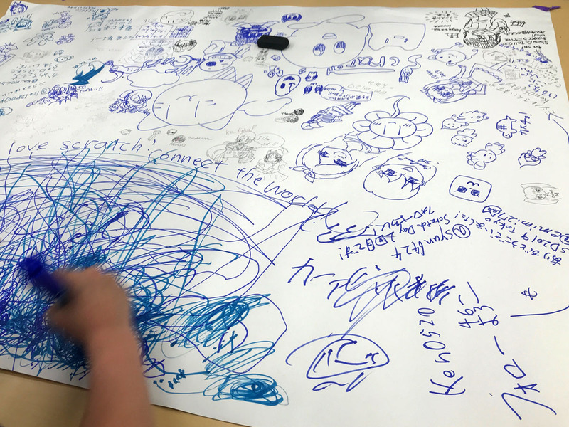 模造紙いっぱいに想いやイラストが並んできた