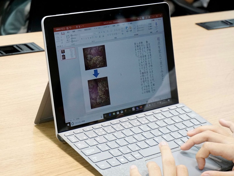 PowerPointを使うのにも慣れている様子で、直接キーボード入力で感想を書いていく