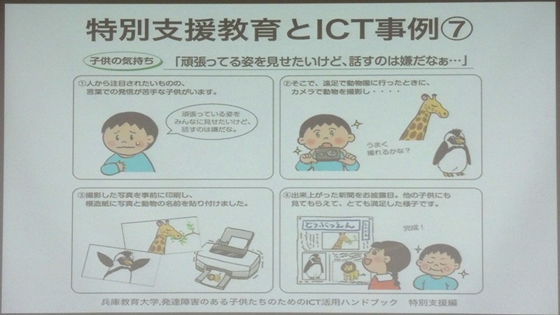 兵庫教育大学「発達障害のある子供たちのためのICT活用ハンドブック 特別支援編」から4つのICTによる特別支援教育の事例を引用