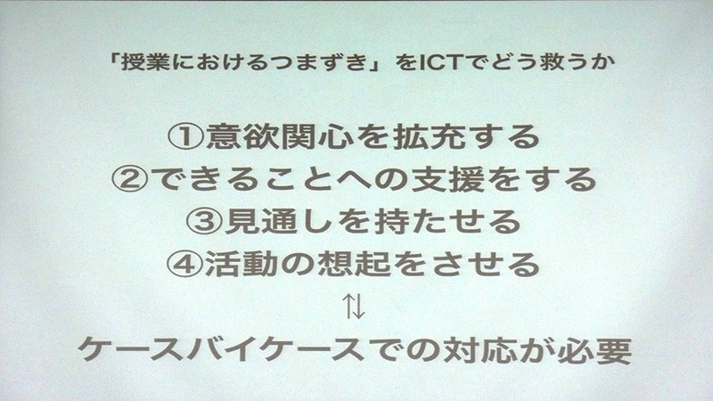 中川氏は授業におけるつまずきをICTでどう救うかを示す