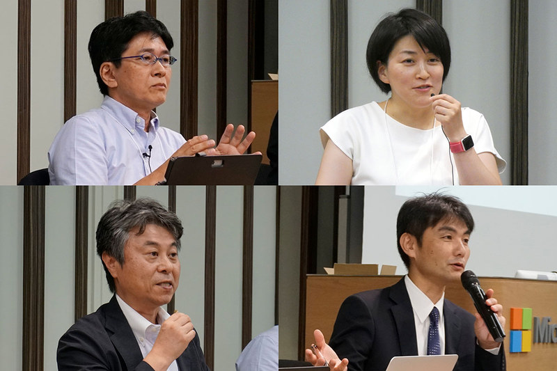上段左から放送大学教授 中川一史氏、東京大学先端科学技術研究センター特任助教 平林ルミ氏、東京学芸大学教授 藤野博氏、モデレーターの鈴木教諭