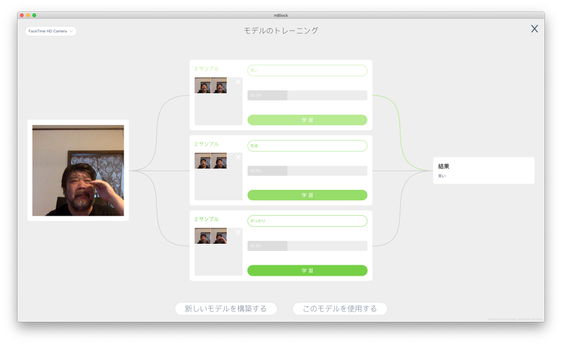 機械学習のモデルを作成し、筆者の顔の表情を学習させてみたが、サンプルがよくなかった模様（苦笑）