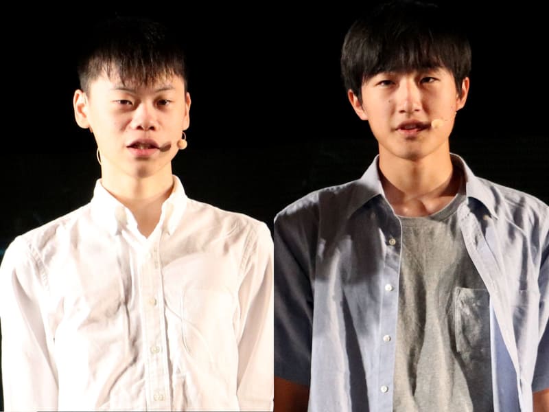 神戸市立科学技術高等学校 宮崎章太さん（高2、プログラミング担当）、西岡明矢斗さん（高2、デザイン担当）がふにゃごんを作るきっかけとなったのが「QWOP」、同じように上達を楽しめるゲームを作りたいと思ったという