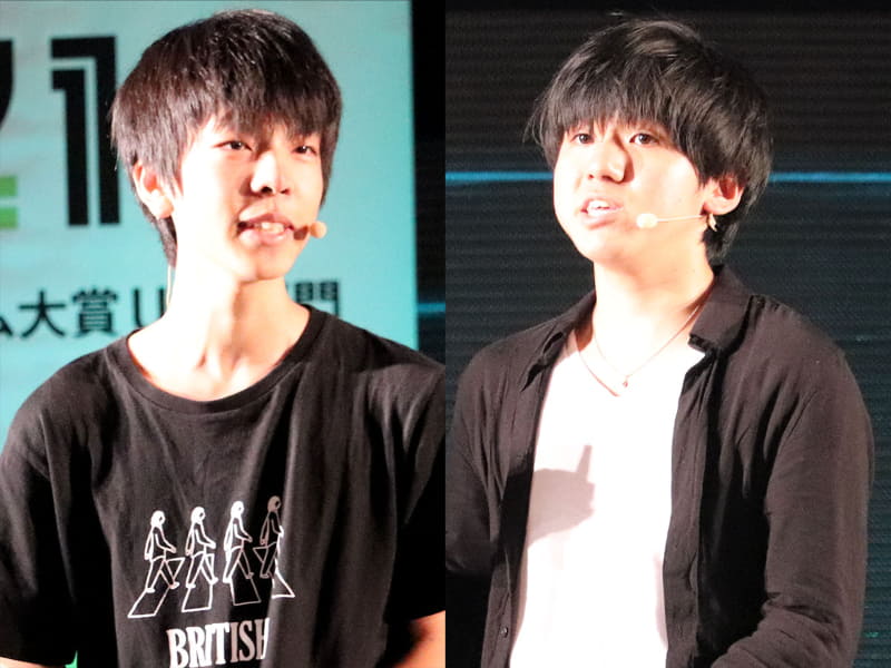 決勝大会当日、N高等学校 改野由尚さん（高3、マネジメント担当）は体調不良で欠席だったが、同校 鎌谷天馬さん（高2、リーダー・システム開発担当）と池田逸水（高2、デザイン・ゲーム設計担当）さんが登壇し、「開発はしっかりマネジメントしてくれたが、自分の体調まではマネジメントできなかったようだ」としっかり存在感をアピール