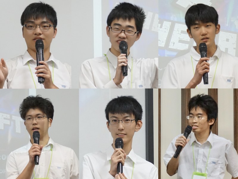 左上段から、鈴木駿弘さん（高2）、田中琉久さん（高2）、松本大輝さん（高2）、左下段から山川雄大さん（高2）、星野圭祐さん（高1）、秋田晴海さん（高2）