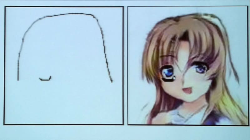左の枠内に頭の輪郭を線で描くと、それに合わせてアニメ調の画像が生成される