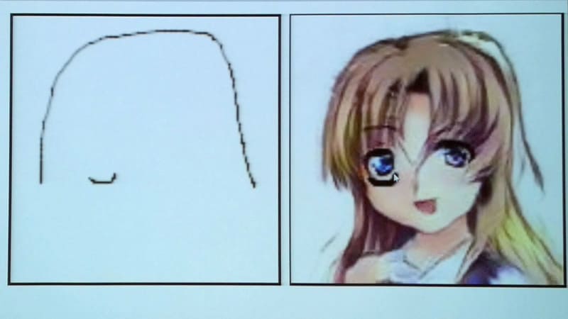 左の枠内に頭の輪郭を線で描くと、それに合わせてアニメ調の画像が生成される