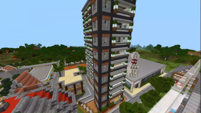 プログラミングで作った高層マンションのほか、コンビニエンスストアや、洋風・木造の家も作ったという