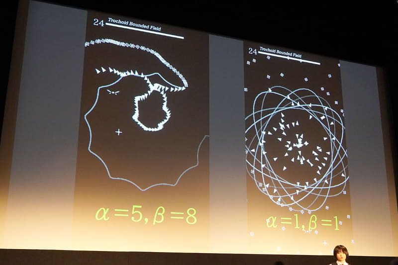 数学で表される曲線の美しさを、弾幕ゲームという形で表現した作品。任意の数字を入力することで難易度が変わる仕掛けもある