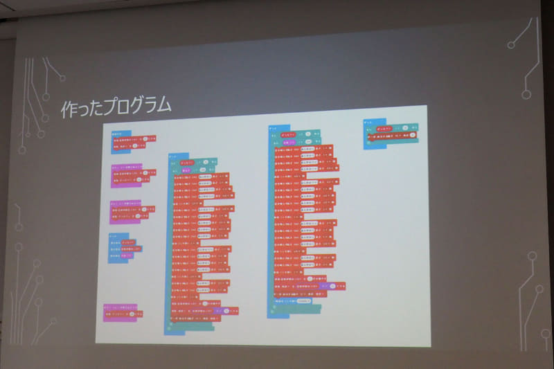 「メダカのためのえさやり機」は、micro:bitのBボタンを押すと磁石をつけた時計の針がmicro:bitに近づくタイミングで「メダカの学校」を演奏して餌をあげ、Aボタンを押すと懐中電灯の光を当てた時に反応する