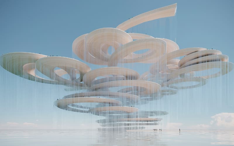 隈研吾氏がデザインした、VR空間の校舎“学びの塔”	