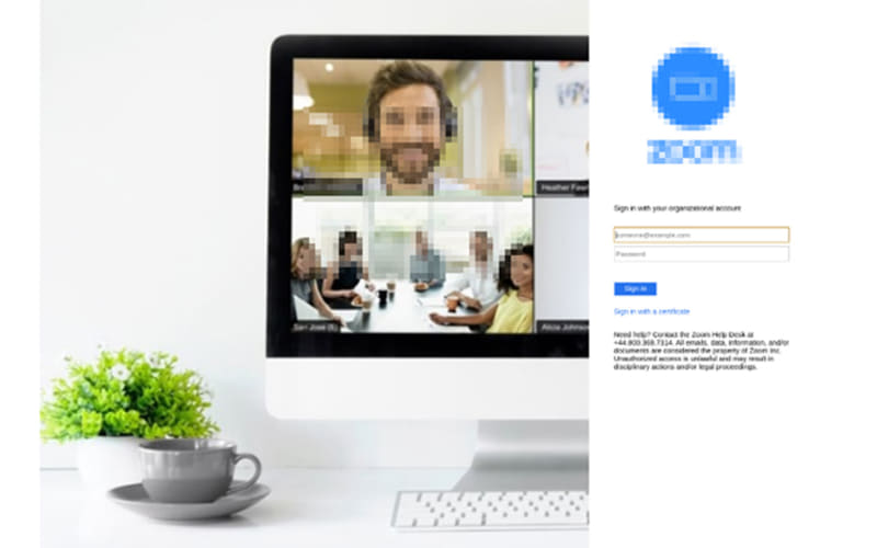 ビデオ会議アプリのログインページに偽装した不正サイトの例