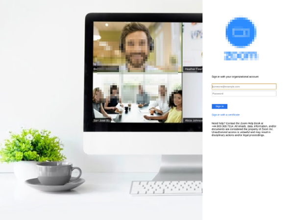 「Zoom」の認証情報を狙うフィッシングサイトの画面例