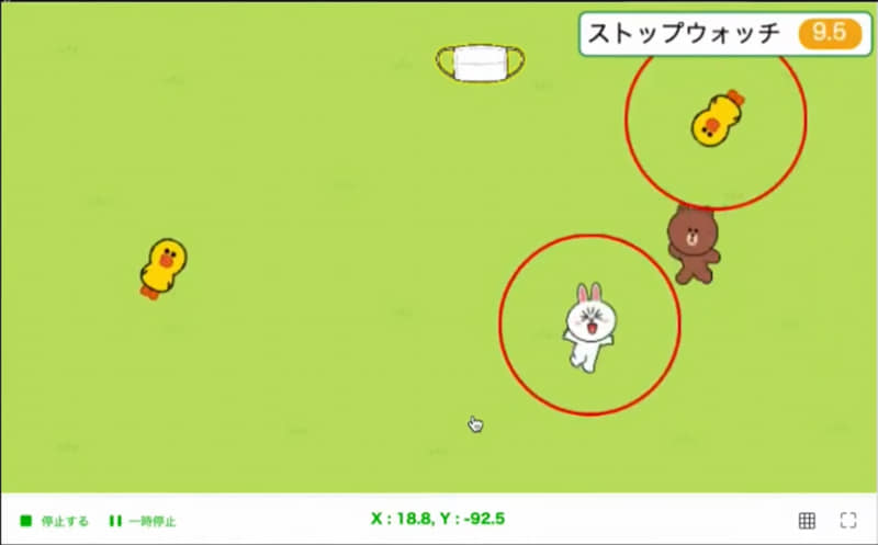 2位、安藤優那さん作「ソーシャルディスタンスチャレンジ」。ソーシャルディスタンスをテーマに、キャラを操作して10秒間ほかのキャラに近づかなければクリアという時勢を取り入れたゲーム