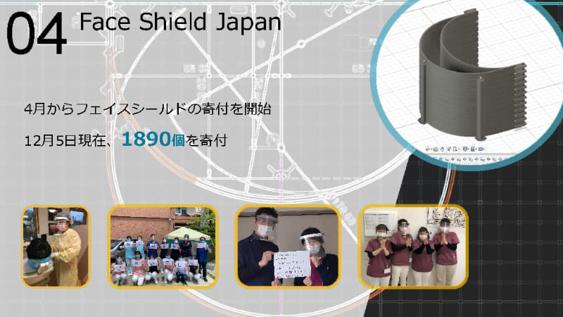 2020年4月、不足するフェイスシールドを医療従事者に届けるため、立崎さんは「Face Shield Japan」を設立。同年6月までに1人で800個以上を寄付した。現在はロボコンチームによって運営・制作が引き継がれ、これまでに合計1900個近くを寄付している