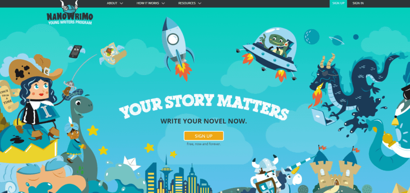 「National Novel Writing Month Young Writers Program」のウェブサイト