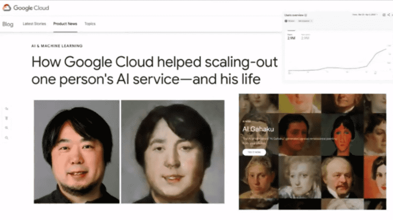 顔写真をアップすると西洋絵画風のポートレートを生成する「AI画伯」