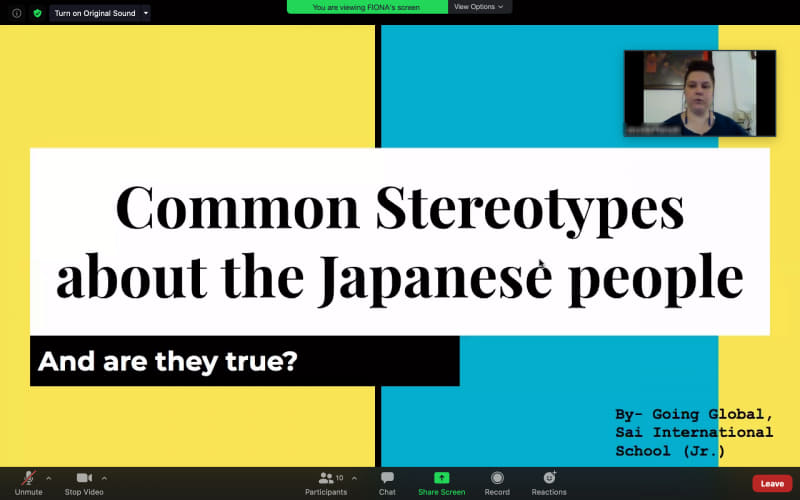 国民性についての意見交換。日本やインドについての固定概念を紹介し、真偽のほどを話し合いました。インド人はいつもカレーを食べる、日本人は朝から寿司を食べる、などは笑いを誘いました