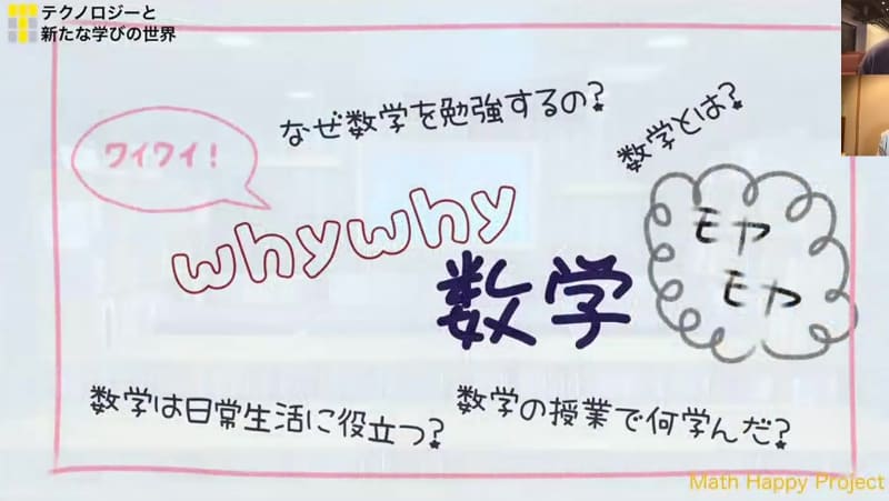 「Why Math?」という問いに対して、ある生徒は「Why」ではなく楽しい意味の「ワイワイ」をスライドに記した