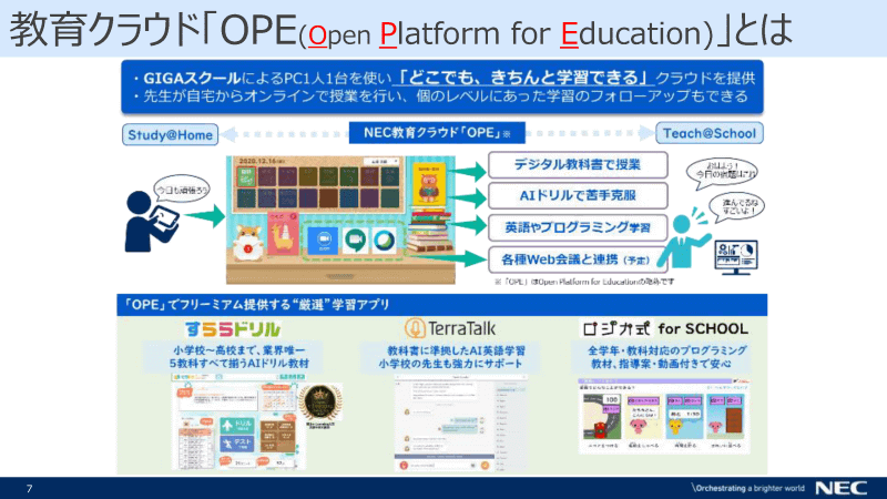 NECが独自に展開する教育クラウドプラットフォーム「Open Platform for Education（OPE)」