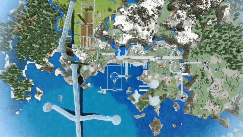 渓谷いっぱいに広がる巨大な学校。十字に伸びるのは立体水槽