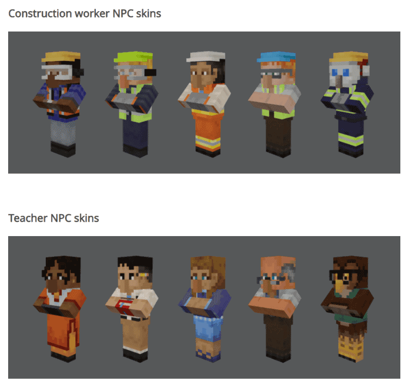教育者と建設作業員のNPCが登場。スキンも10種類追加（写真は公式サイトより）