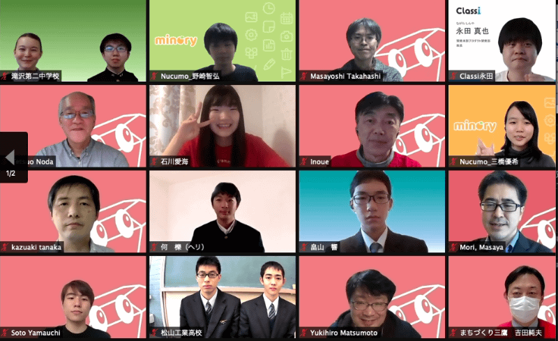 コンテストの最終審査会で発表した中高生と審査員たち