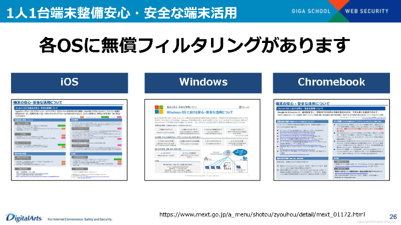 文部科学省のホームページ<a href="https://www.mext.go.jp/a_menu/shotou/zyouhou/detail/mext_01172.html" class="n" target="_blank">「1人1台端末の安全・安心な利活用について」のページ</a>で公開された各OS事業者のフィルタリングに関する概要説明資料