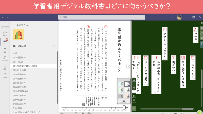 鈴木教諭が描くイメージ。グループワークツールとシームレスになると使いやすくなると考えている。Teamsは一部の外部アプリを組み込んでTeams内の機能であるかのように設定することができるので、それと同様だ