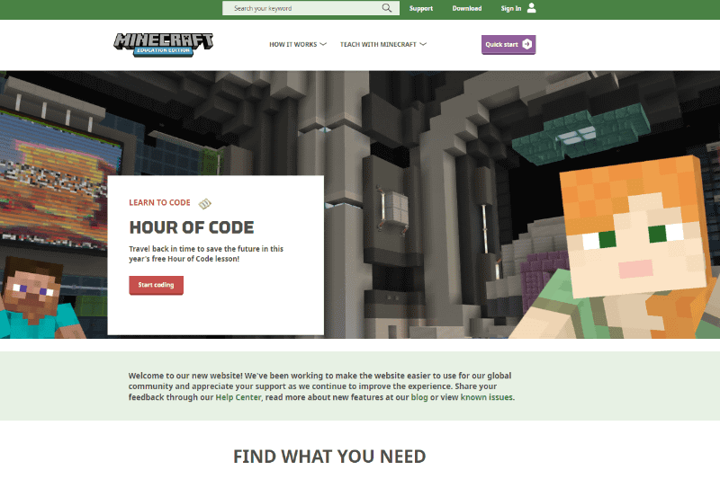 教育版マインクラフトの公式サイトにアクセス