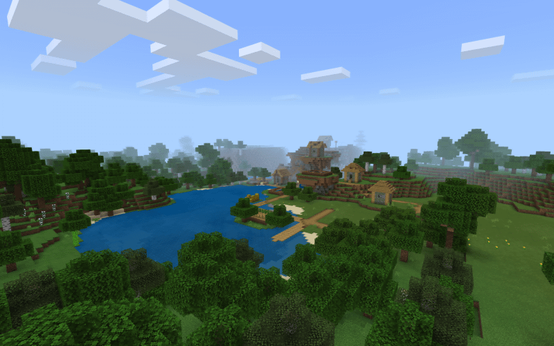 3Dの立方体ブロックで構成されたマインクラフトのワールド