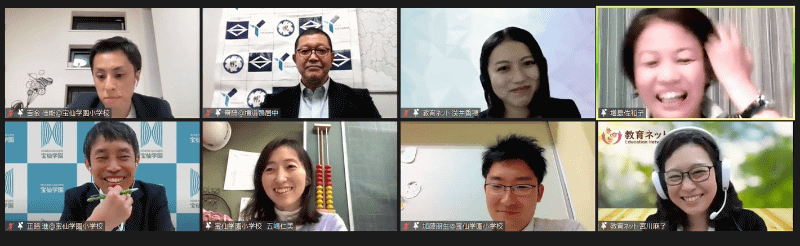 （写真上段左から）宝仙学園小学校 ICT教育研究部 吉金佳能教諭、横浜市立鴨居中学校 校長 齋藤浩司教諭、教育ネット 浅井香穂氏、保護者代表  増島佐和子氏（写真下段左から）宝仙学園小学校 教頭 正路進教諭、五嶋仁美教諭、加藤朋生教諭、教育ネット 宮川麻子氏