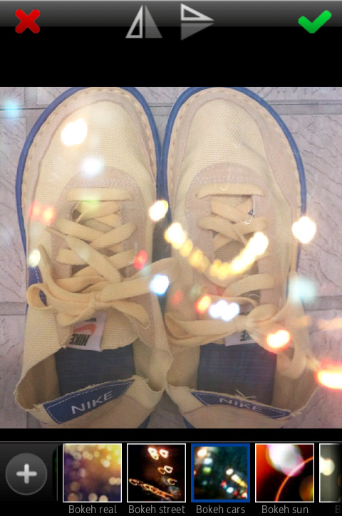 「マスク」の項目にある「Bokeh（ボケ）」には、開放絞りで撮った際の背景の点光源のような、さまざまな光のマスクがあり、これを写真に載せるだけで、なんとも不思議な雰囲気になります