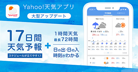 Yahoo 天気 アプリ 予報期間を8日間から17日間に延長 Impress Watch