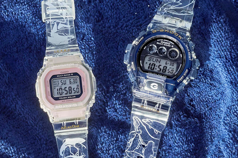 G-SHOCKとBABY-G、25頭のイルカやクジラが泳ぐスペシャルモデル